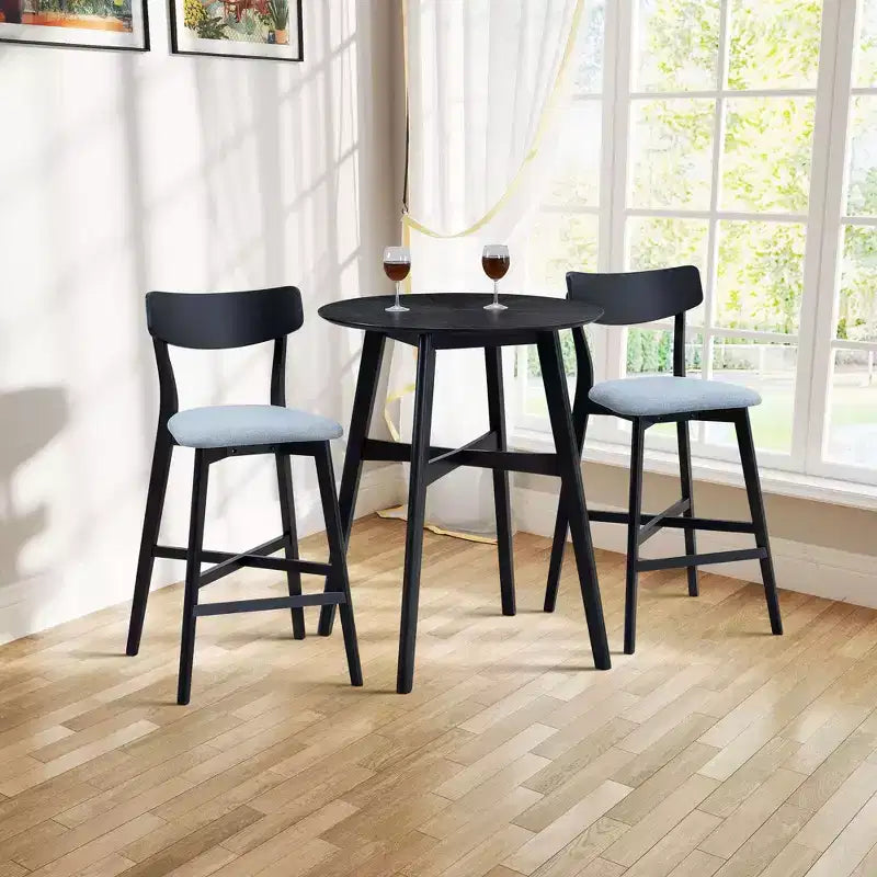 Table à manger ronde Okak, table de cuisine, table haute en bois, table de bar pour 2-4 personnes pour salle à manger, restaurant, pub, noir