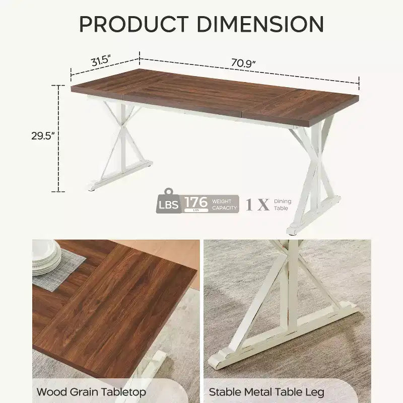 Table à manger traditionnelle 6 personnes Probe Hues avec pieds en métal