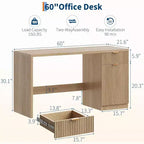 Bureau de direction de 60 pouces avec rangement, tiroir et armoire, bureau d'ordinateur moderne pour bureau à domicile, table d'écriture ou de conférence, chêne naturel