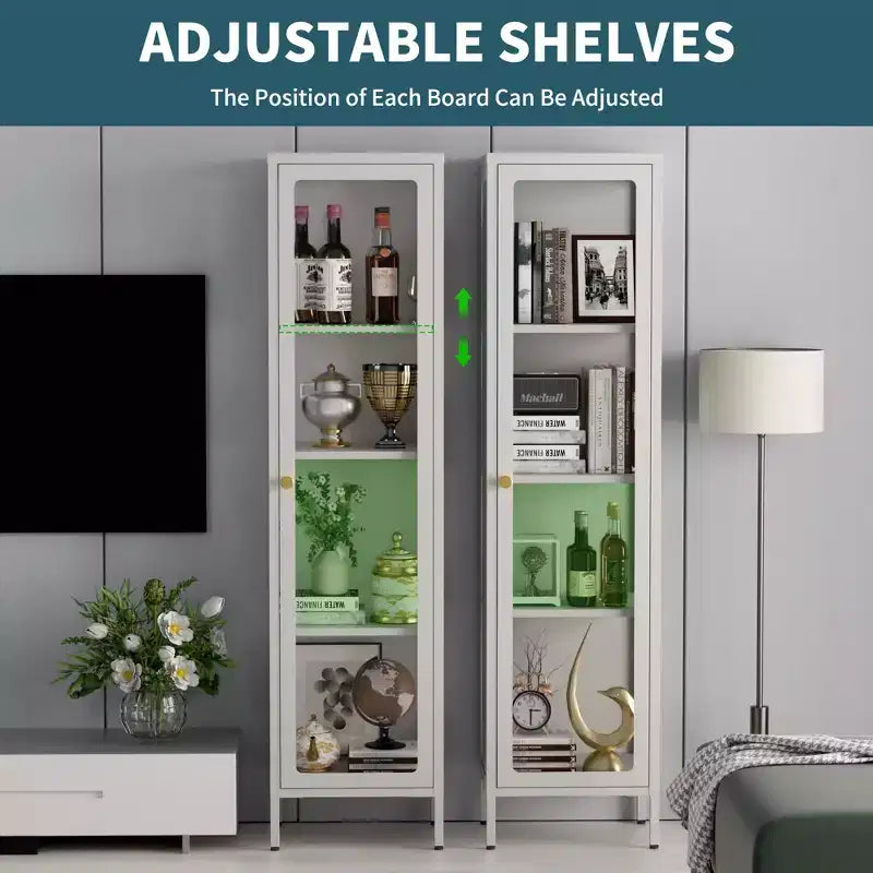 Bekrvio 63H Vitrine en Verre à 3 Côtés avec Étagères Réglables, Meuble de Rangement à 4 Niveaux pour Objets de Collection, Idéal pour les Petits Espaces