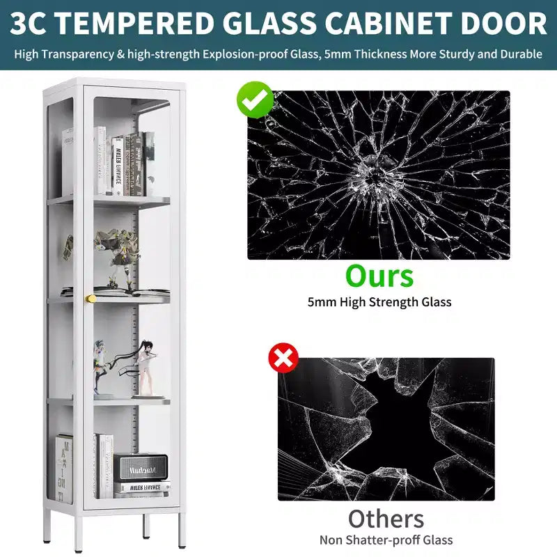 Bekrvio 63H Vitrine en Verre à 3 Côtés avec Étagères Réglables, Meuble de Rangement à 4 Niveaux pour Objets de Collection, Idéal pour les Petits Espaces