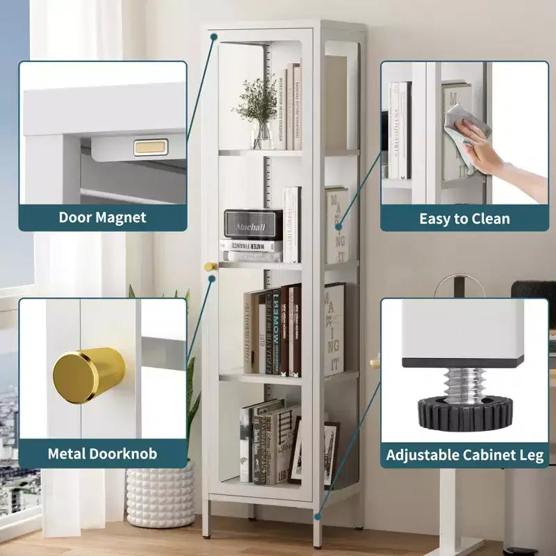 Bekrvio 63H Vitrine en Verre à 3 Côtés avec Étagères Réglables, Meuble de Rangement à 4 Niveaux pour Objets de Collection, Idéal pour les Petits Espaces