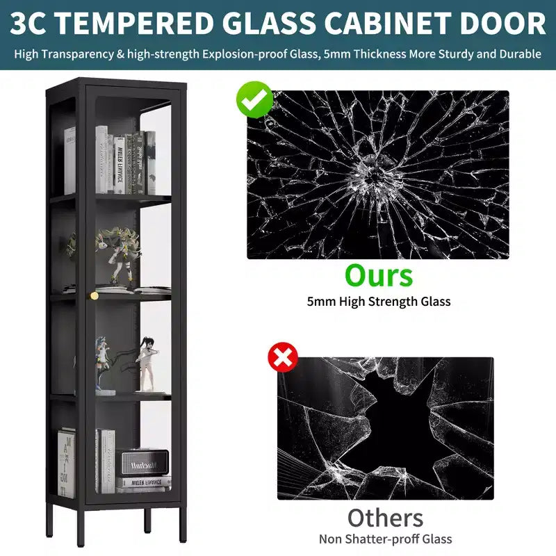 Bekrvio 63H Vitrine en Verre à 3 Côtés avec Étagères Réglables, Meuble de Rangement à 4 Niveaux pour Objets de Collection, Idéal pour les Petits Espaces