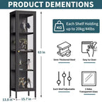 Bekrvio 63H Vitrine en Verre à 3 Côtés avec Étagères Réglables, Meuble de Rangement à 4 Niveaux pour Objets de Collection, Idéal pour les Petits Espaces
