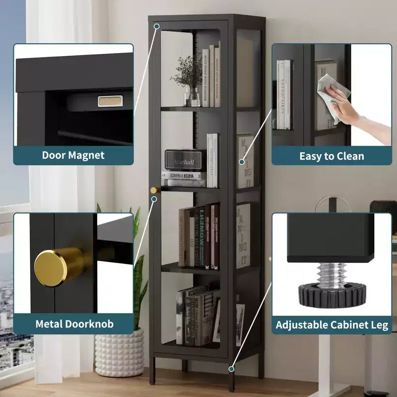 Bekrvio 63H Vitrine en Verre à 3 Côtés avec Étagères Réglables, Meuble de Rangement à 4 Niveaux pour Objets de Collection, Idéal pour les Petits Espaces
