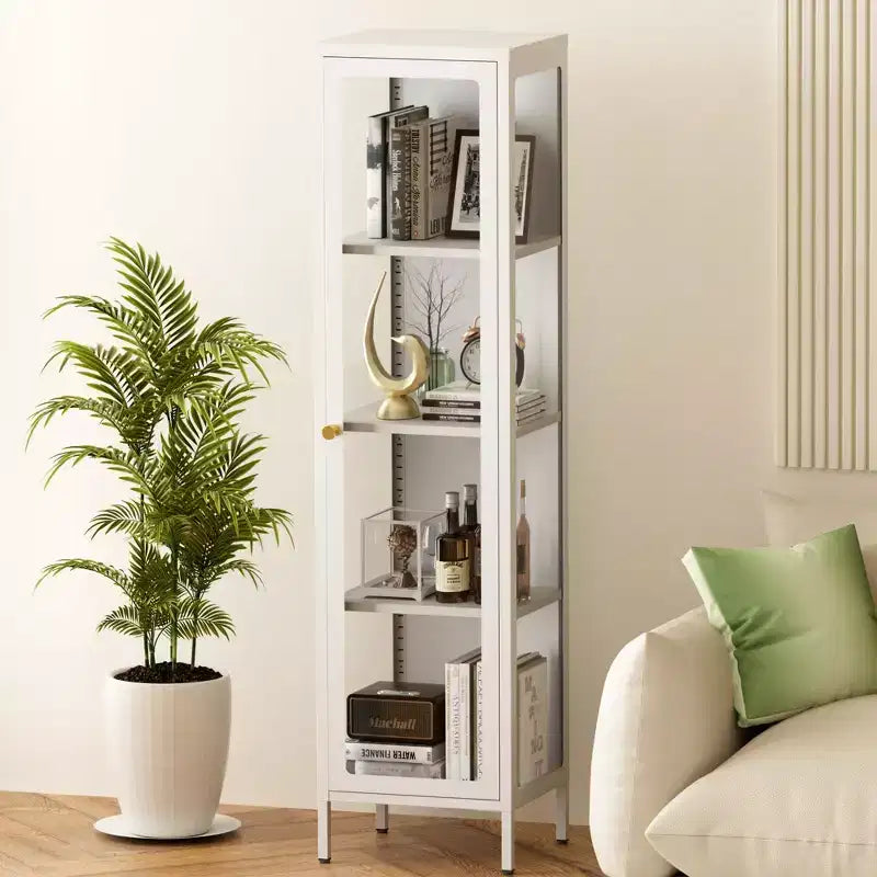 Bekrvio 63H Vitrine en Verre à 3 Côtés avec Étagères Réglables, Meuble de Rangement à 4 Niveaux pour Objets de Collection, Idéal pour les Petits Espaces