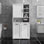 Meuble à linge autoportant CLIHOME avec portes et étagère, panier à linge inclinable, plusieurs espaces de rangement, blanc