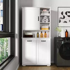 Meuble à linge autoportant CLIHOME avec portes et étagère, panier à linge inclinable, plusieurs espaces de rangement, blanc