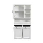 Meuble à linge autoportant CLIHOME avec portes et étagère, panier à linge inclinable, plusieurs espaces de rangement, blanc