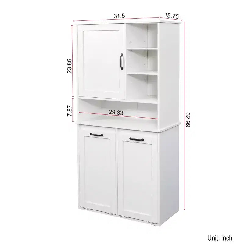 Meuble à linge autoportant CLIHOME avec portes et étagère, panier à linge inclinable, plusieurs espaces de rangement, blanc