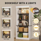 Étagère, Bibliothèque à 5 Niveaux de 180 cm avec Rangement Ouvert et 4 Lumières LED - Étagères Colonnes Romaines pour Bureau à Domicile Blanc