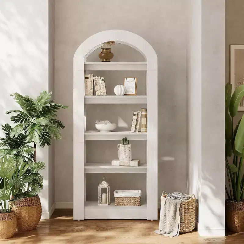 Étagère Lantine 5 niveaux en forme d'arche, bibliothèque haute en bois au design moderne pour bureau, salon