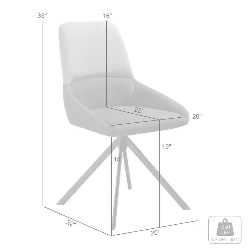 Armen Living, Chaise de salle à manger pivotante rembourrée en tissu gris avec pieds en métal noir - Lot de 2