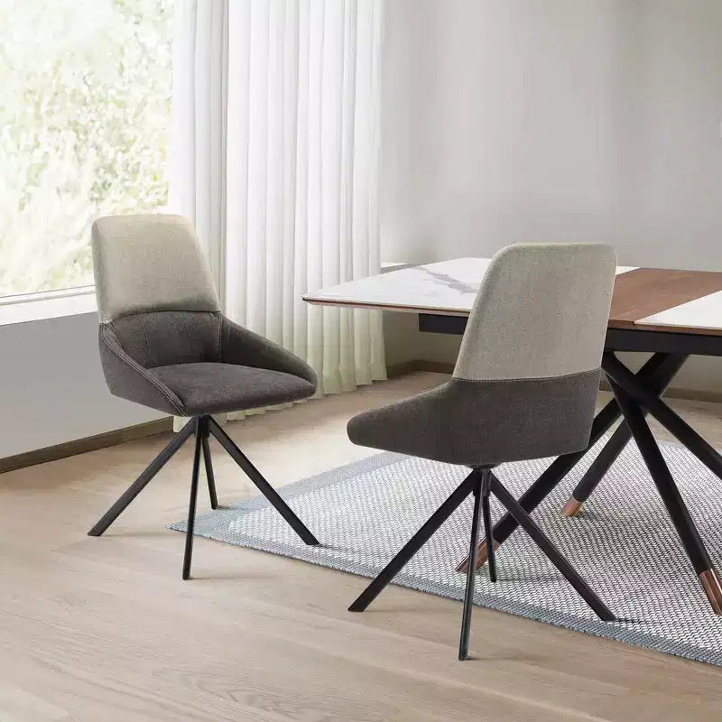 Armen Living, Chaise de salle à manger pivotante rembourrée en tissu gris avec pieds en métal noir - Lot de 2