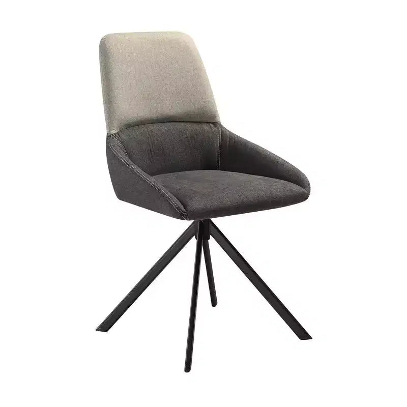 Armen Living, Chaise de salle à manger pivotante rembourrée en tissu gris avec pieds en métal noir - Lot de 2