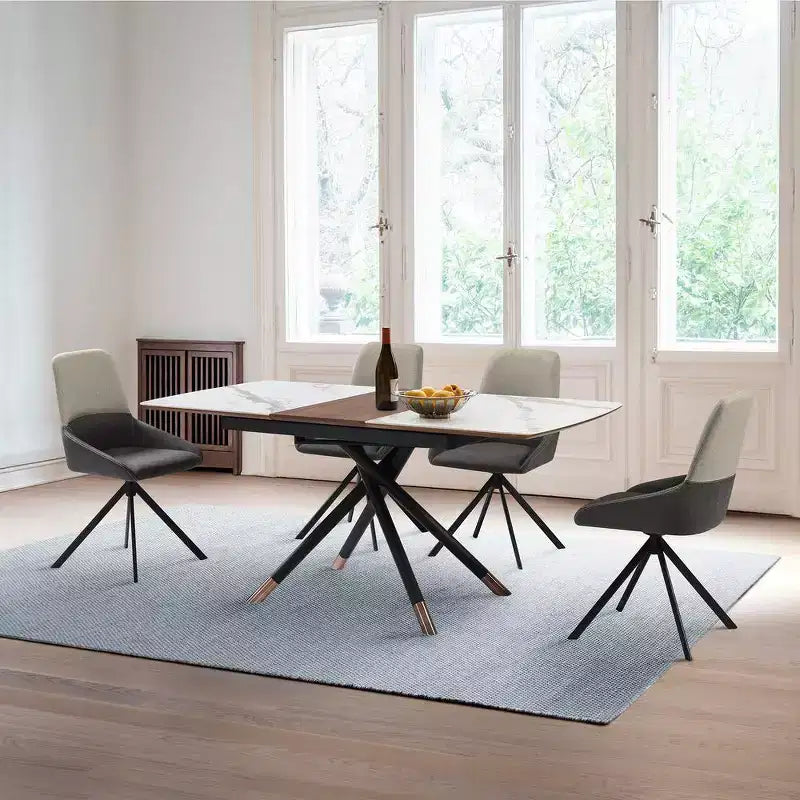 Armen Living, Chaise de salle à manger pivotante rembourrée en tissu gris avec pieds en métal noir - Lot de 2