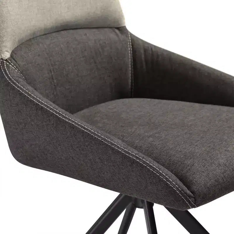 Armen Living, Chaise de salle à manger pivotante rembourrée en tissu gris avec pieds en métal noir - Lot de 2