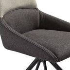 Armen Living, Chaise de salle à manger pivotante rembourrée en tissu gris avec pieds en métal noir - Lot de 2