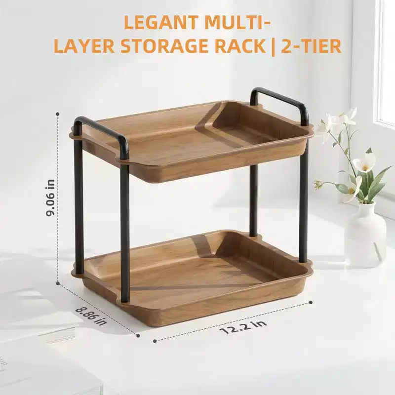SUGIFT Présentoir de service à 2 ou 3 niveaux en acier inoxydable et bois avec poignées