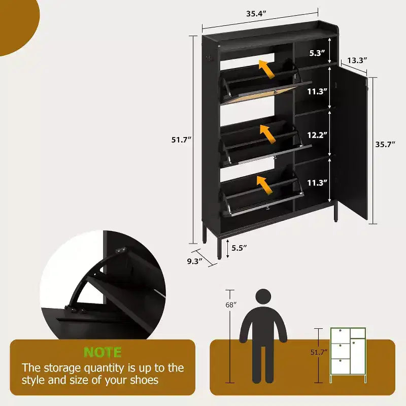 Meuble à chaussures Garvee avec 3 tiroirs basculants, meuble de rangement pour chaussures en rotin à 4 niveaux, organiseur de chaussures sur pied avec étagères réglables pour entrée