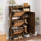 Meuble à chaussures Garvee avec 3 tiroirs basculants, meuble de rangement pour chaussures en rotin à 4 niveaux, organiseur de chaussures sur pied avec étagères réglables pour entrée