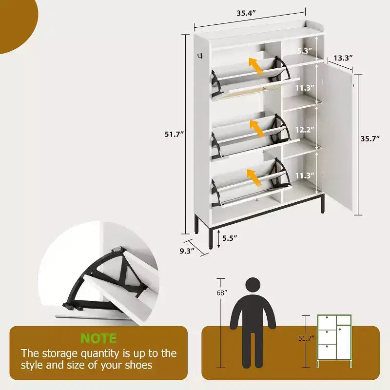 Meuble à chaussures Garvee avec 3 tiroirs basculants, meuble de rangement pour chaussures en rotin à 4 niveaux, organiseur de chaussures sur pied avec étagères réglables pour entrée