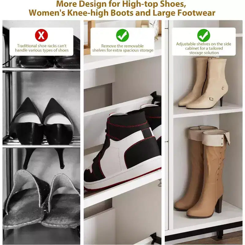 Meuble à chaussures Garvee avec 3 tiroirs basculants, meuble de rangement pour chaussures en rotin à 4 niveaux, organiseur de chaussures sur pied avec étagères réglables pour entrée
