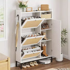 Meuble à chaussures Garvee avec 3 tiroirs basculants, meuble de rangement pour chaussures en rotin à 4 niveaux, organiseur de chaussures sur pied avec étagères réglables pour entrée
