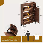 Meuble à chaussures Garvee avec 3 tiroirs basculants, meuble de rangement pour chaussures en rotin à 4 niveaux, organiseur de chaussures sur pied avec étagères réglables pour entrée