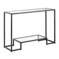 VEVOR 2-Tier Glass Console Table, Modern Rectangle Sofa Side Table with Tempered Glass Top and Iron Legs, Golden Consloe Desk, Black