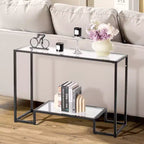 VEVOR Table console en verre à 2 niveaux, table d'appoint rectangulaire moderne avec plateau en verre trempé et pieds en fer, bureau console doré, noir