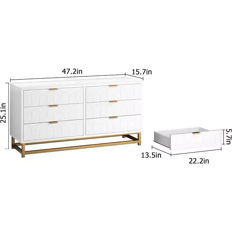 Commode à 6 tiroirs avec grand espace de rangement, commodes en bois avec pieds en métal, organisateur de commode moderne pour chambre à coucher, salon
