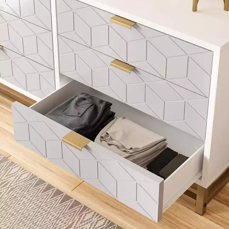 Commode à 6 tiroirs avec grand espace de rangement, commodes en bois avec pieds en métal, organisateur de commode moderne pour chambre à coucher, salon