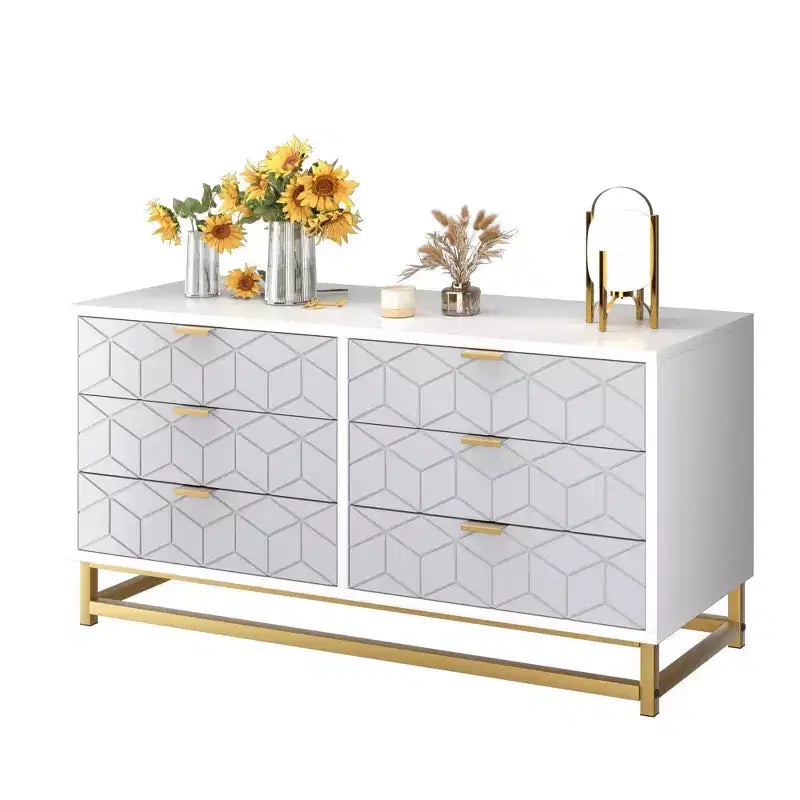 Commode à 6 tiroirs avec grand espace de rangement, commodes en bois avec pieds en métal, organisateur de commode moderne pour chambre à coucher, salon