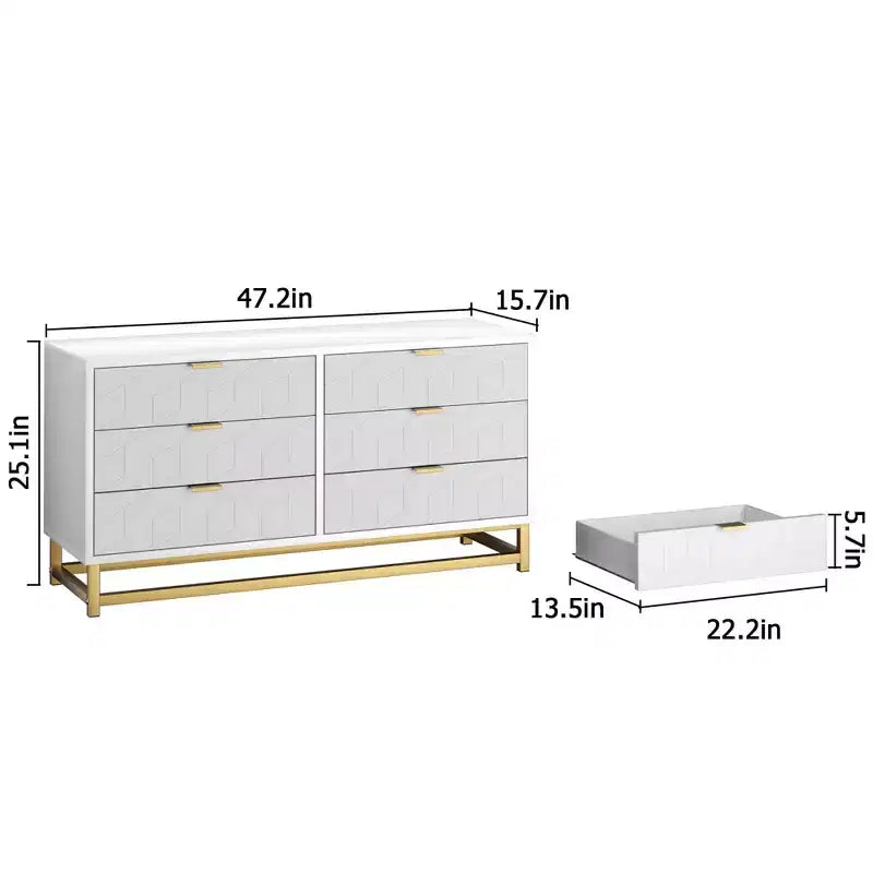 Commode à 6 tiroirs avec grand espace de rangement, commodes en bois avec pieds en métal, organisateur de commode moderne pour chambre à coucher, salon