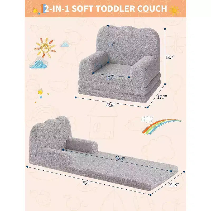 Canapé-lit pliable 2 en 1 confortable pour tout-petits, fauteuil convertible en mousse, cadeau pour filles et garçons