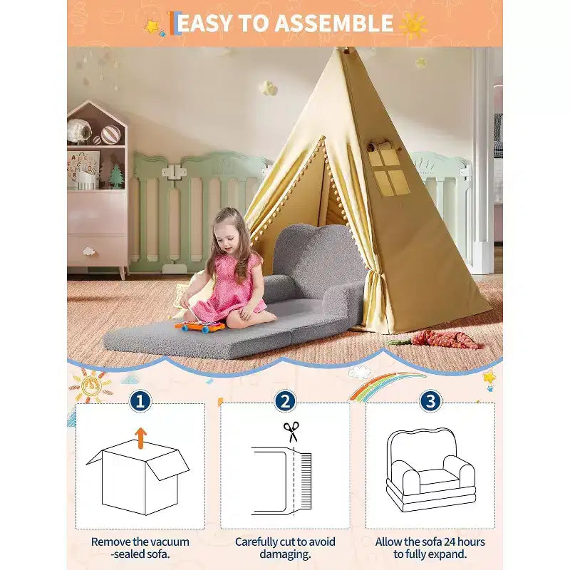 Canapé-lit pliable 2 en 1 confortable pour tout-petits, fauteuil convertible en mousse, cadeau pour filles et garçons