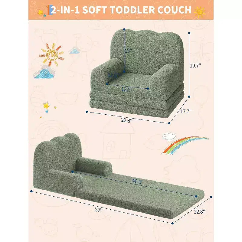Canapé-lit pliable 2 en 1 confortable pour tout-petits, fauteuil convertible en mousse, cadeau pour filles et garçons