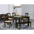 HomeStock Belmont Dining Room Set-Dining Table With Leaf And Kitchen Chairs, Cappuccino