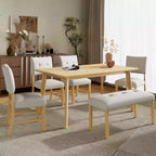 Ensemble de salle à manger en bois 6 pièces, table rectangulaire avec 4 chaises rembourrées et banc