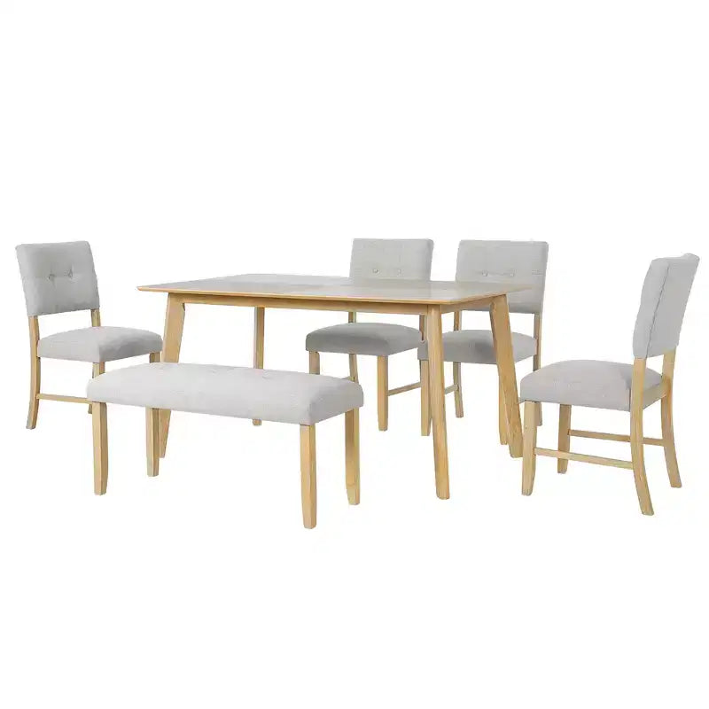 Ensemble de salle à manger en bois 6 pièces, table rectangulaire avec 4 chaises rembourrées et banc