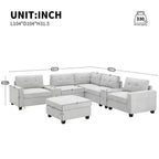 Canapé sectionnel en U 6 places en chenille de 104 po de largeur avec chargeur USB, tiroirs de rangement, table en acrylique et pouf mobile