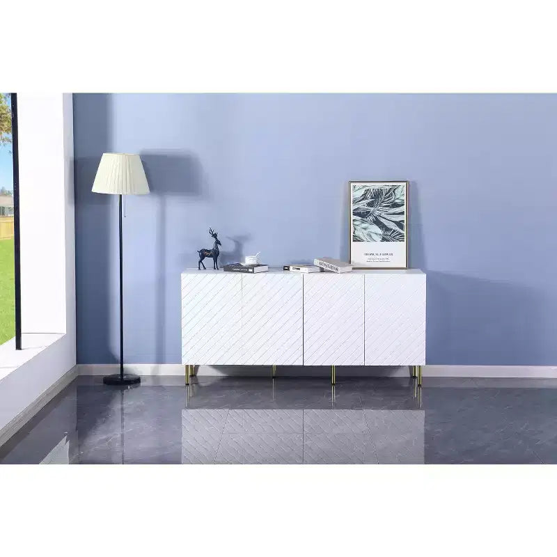TROPOW 63 Buffet, Meuble d'Appoint avec 4 Étagères, Rangement, Résistant pour Entrée, Salle à Manger, Salon Blanc