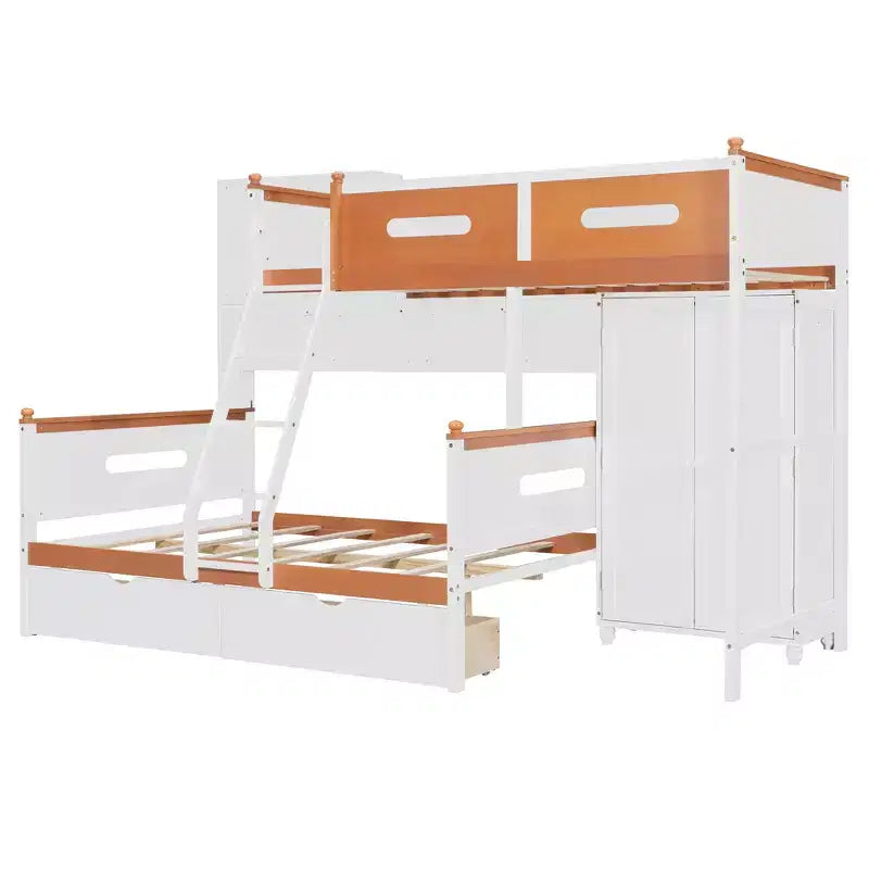 Lit superposé double sur toute la longueur Merax multifonctionnel avec armoire intégrée, étagères de rangement, 2 tiroirs et éclairage LED
