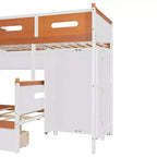 Lit superposé double sur toute la longueur Merax multifonctionnel avec armoire intégrée, étagères de rangement, 2 tiroirs et éclairage LED