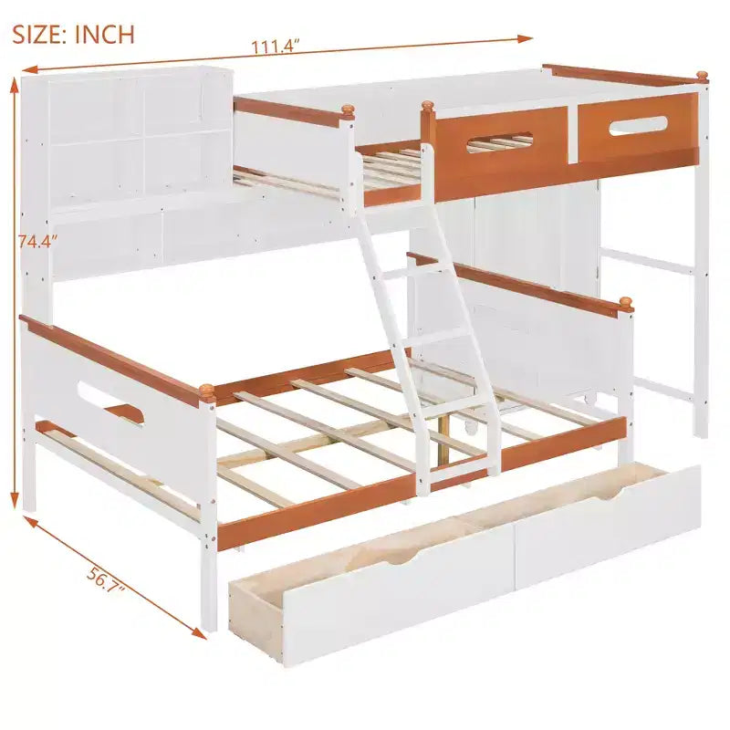Lit superposé double sur toute la longueur Merax multifonctionnel avec armoire intégrée, étagères de rangement, 2 tiroirs et éclairage LED