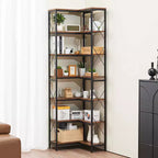 Étagère d'angle 7 niveaux VEVOR, Bibliothèque d'angle haute de 200 cm avec cadre métallique robuste et étagères en bois, Noir