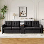 Canapé d'angle 115 places avec console centrale, porte-gobelets, coussins capitonnés et pochette de rangement, grand canapé 4 places pour appartement, salon