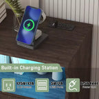 Commode blanche à 8 tiroirs avec station de charge et lumières LED, meuble de rangement en bois pour chambre, salon, couloir, entrée