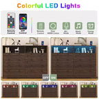 Commode blanche à 8 tiroirs avec station de charge et lumières LED, meuble de rangement en bois pour chambre, salon, couloir, entrée